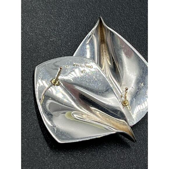 Signed Designer Sterling Silver & *14K Gold Post DESIGNER Modern Post Earrings - Picture 9 of 16